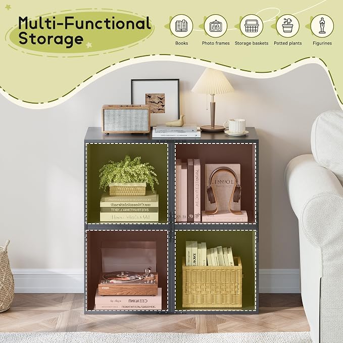 Homkdom 2 Cube Bookshelf Organizer, DIY Wooden Open Book Shelf - Image 8