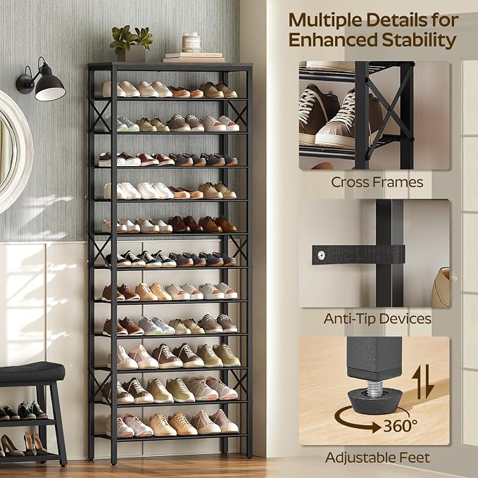 YATINEY 12 Tier Shoe Rack, Large Capacity Shoe Storage Organizer Holds 48 Pairs - Image 8