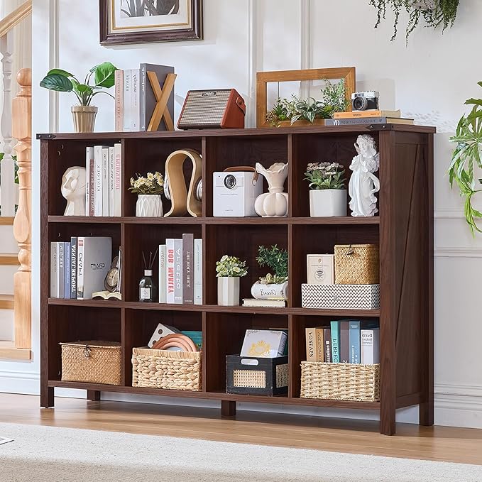 Joaxswe 12 Cube Storage Organizer, Farmhouse 62 Inch Wide Brown Walnut Display by Joaxswe