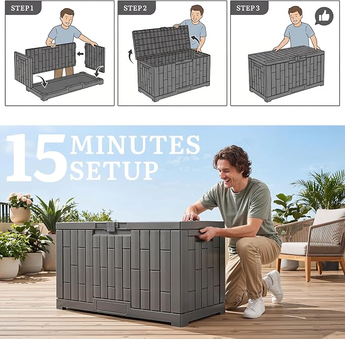 YITAHOME 60 Gallon Resin Deck Box, Weather Resistant Outdoor Rattan Storage Box - Image 7