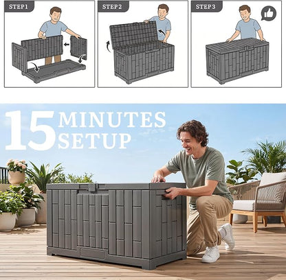 YITAHOME 60 Gallon Resin Deck Box, Weather Resistant Outdoor Rattan Storage Box - Image 7