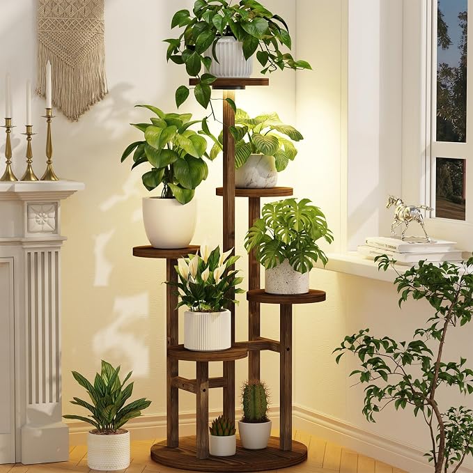 LASZOLA 5 Tiered Wood Plant Stand Indoor Corner by LASZOLA