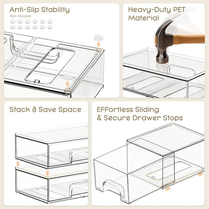 Stackable Storage Drawers, 3 Pack Clear Acrylic Makeup & Bathroom Organizer - Image 4