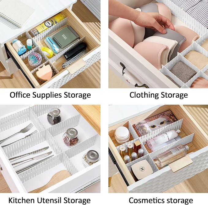 14.5 in White Adjustable Drawer Dividers, TWUTGAYW 8PC DIY Grid Drawer - Image 2