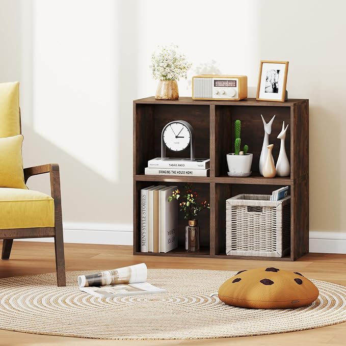 Giantex 4-Cube Bookcase, Stackable Cube Storage Organizer w/Open Bookshelf - Image 2