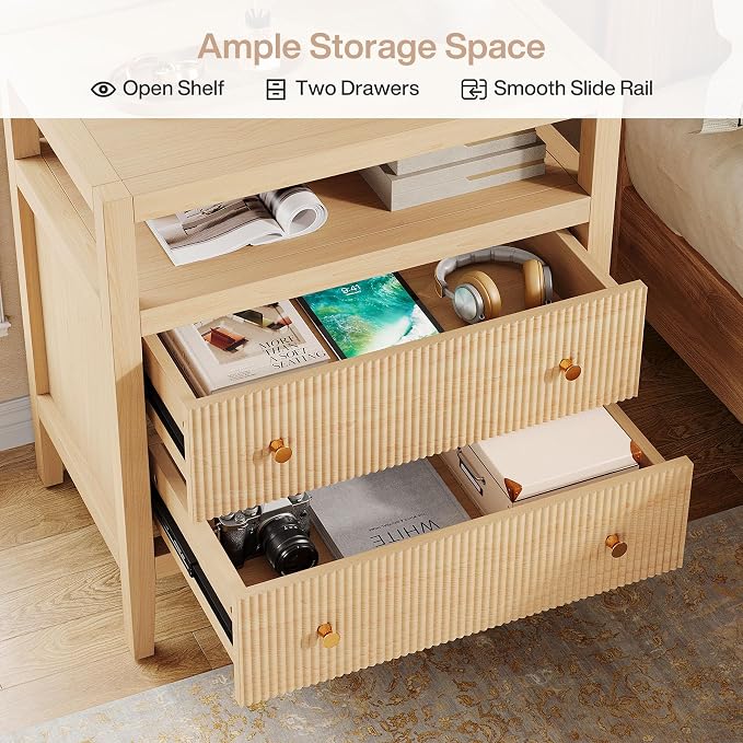 Tribesigns Modern Nightstand, 2-Drawer Nightstand - Image 6