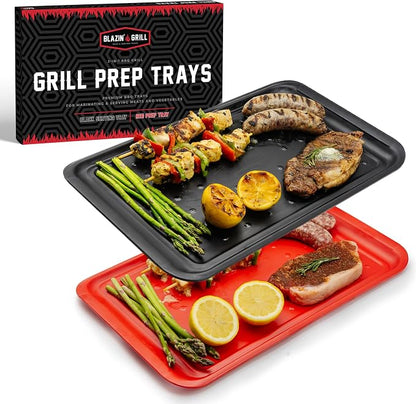 BLAZIN' GRILL Prep and Serve Trays | Set of 2 Stackable, Melamine Trays | by BlazinGrill
