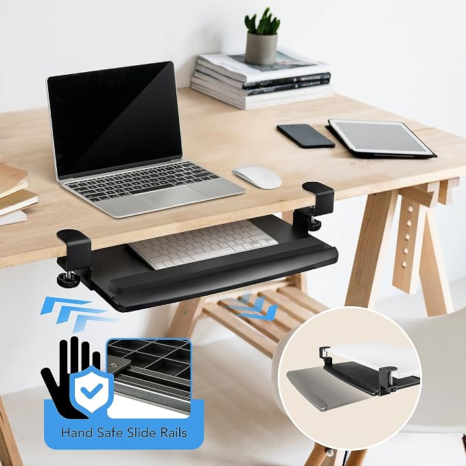 EHO Clamp-On Retractable Adjustable Keyboard Tray, Under Desk Ergonomic - Image 5