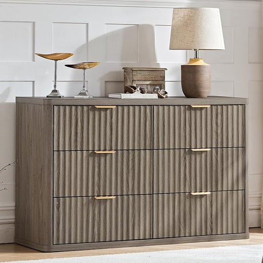 LEYAOYAO Fluted 6 Drawers Dresser, Curved Profile Design, Dresser TV Stand by LEYAOYAO-Findtheshiningpointofyourideallife%EF%BC%81