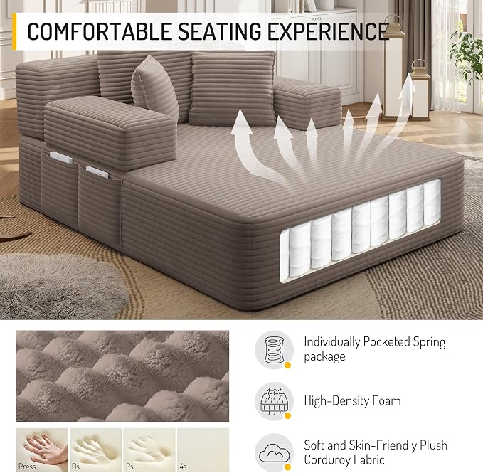 2-in-1 Convertible Chaise Lounge Indoor, 60.2" Corduroy Upholstered Chaise - Image 3