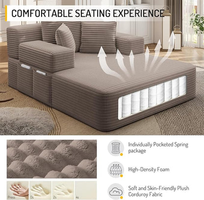 2-in-1 Convertible Chaise Lounge Indoor, 60.2" Corduroy Upholstered Chaise - Image 3