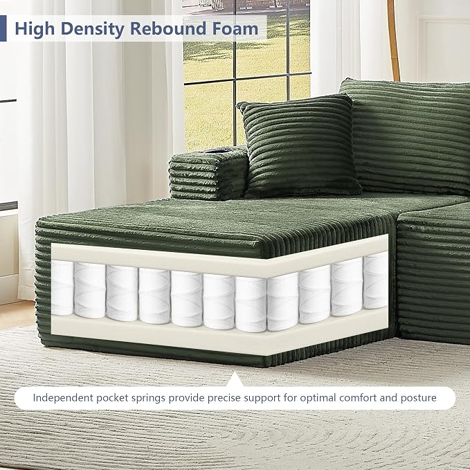 GNIXUU 133.5" Green U Shaped Boneless Sectional Couch - Image 4