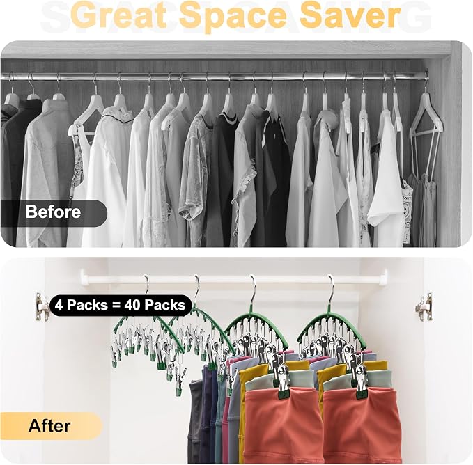Legging Organizer for Closet, Metal Yoga Pants Hangers 4 Pack w/10 Clips Holds - Image 3