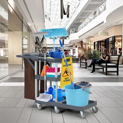 Commercial Janitorial Cart, 3-Shelf Housekeeping Cleaning Cart - Image 6