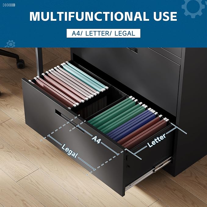 3-Drawer Metal File Cabinet, Lateral Vertical Filing Cabinets - Image 4