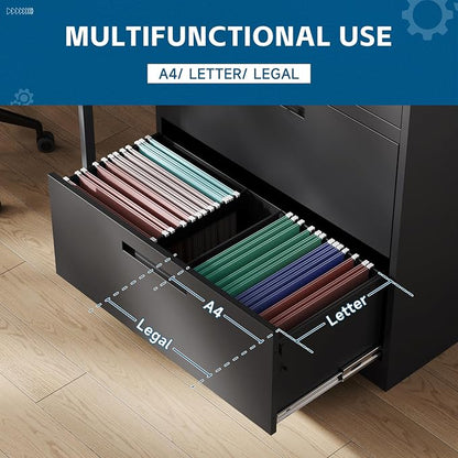3-Drawer Metal File Cabinet, Lateral Vertical Filing Cabinets - Image 4