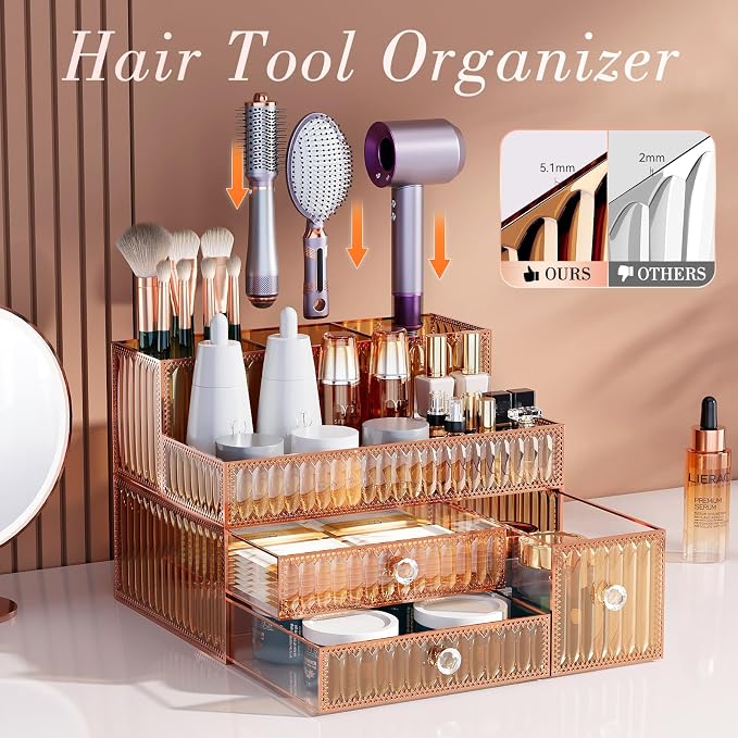 Youdepot Golden Tempered Glass Vanity Organizer - Image 2