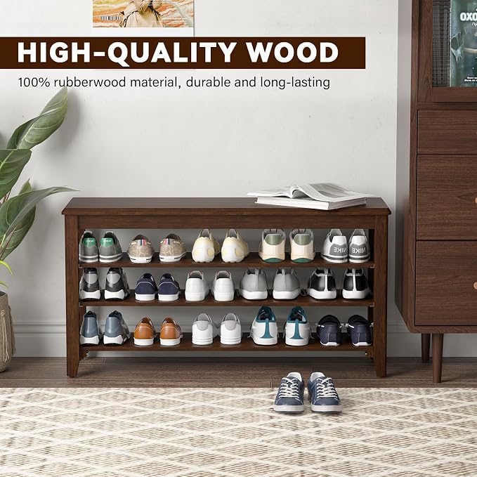 Taitiy Shoe Bench Storage Rubberwood, Entryway Bench - Image 8