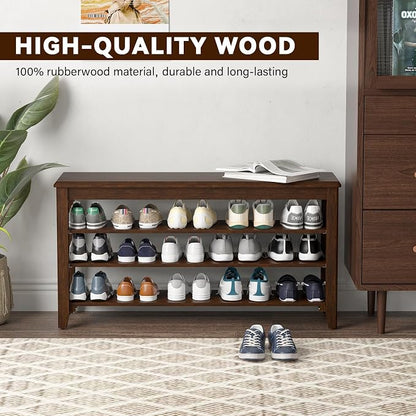 Taitiy Shoe Bench Storage Rubberwood, Entryway Bench - Image 8