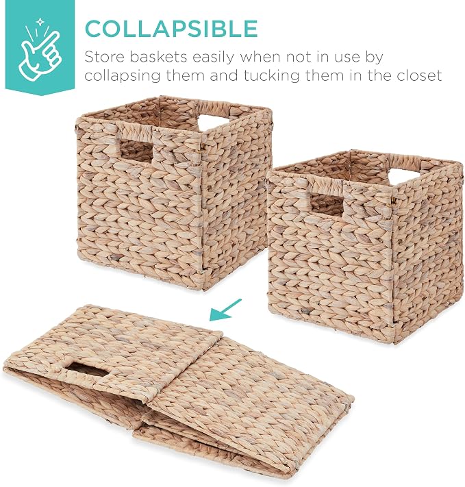 Best Choice Products 10.5x10.5in Pack of 5 Cube Storage Baskets, Water Hyacinth - Image 3