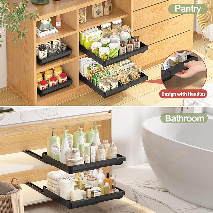 DOMNIU Pull Out Cabinet Organizers Expandable, 16.9" Depth, 2 Pack | Plastic - Image 4