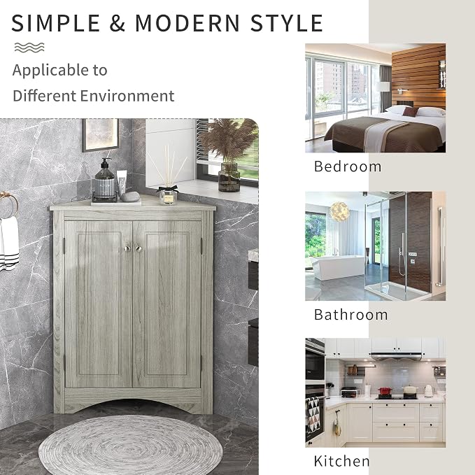 GDFStudio 31.5" H Triangle Corner Bathroom Storage Cabinet - Image 3