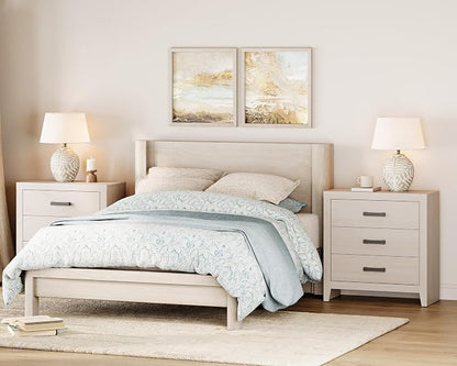 WAMPAT Farmhouse 3 Drawer Nightstand Set of 2, Large Wood Bedside Tables - Image 2
