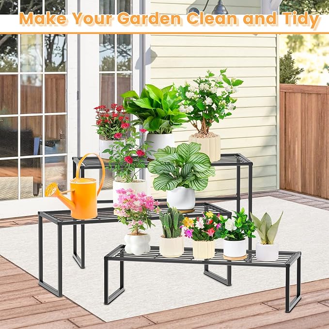 3 Tier Metal Plant Stand Indoor Outdoor, Potted Multiple Flower Pot Holder Rack - Image 5