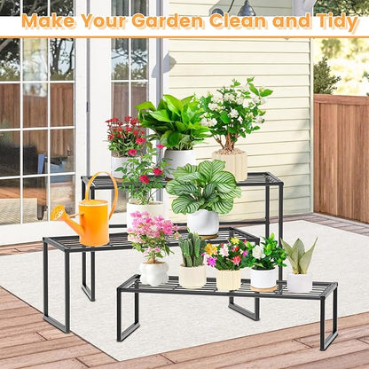 3 Tier Metal Plant Stand Indoor Outdoor, Potted Multiple Flower Pot Holder Rack - Image 5