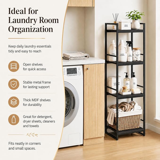 BYFU 4 Tier Bathroom Storage Open Shelf Black Metal Corner Storage Rack | 46.1" - Image 4