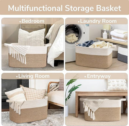 Goodpick Large Woven Blanket Basket, 21.6" x 14.9" x 11.8" Storage Baskets - Image 4