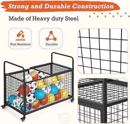 AECOJOY Ball Cart Storage, Rolling Basketball Bin - Image 6