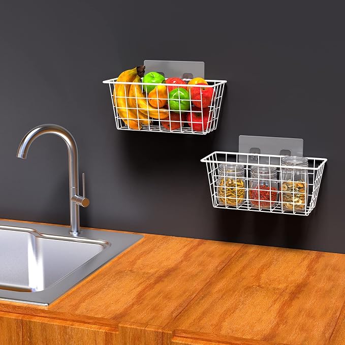 MaraFansie Wall Wire Baskets Adhesive Basket Hanging Kitchen Baskets No Drilling - Image 5