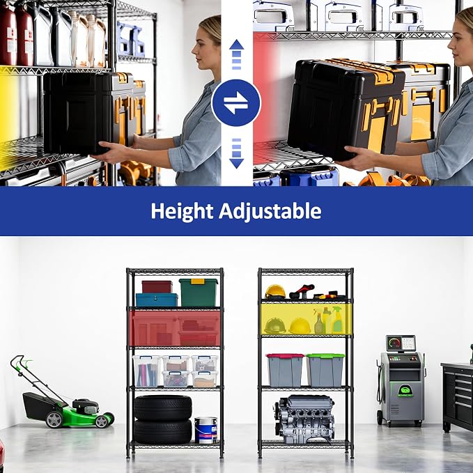 5-Tier Shelving Unit, 1250 Lbs Wire Rack Shelving, Adjustable Storage Rack - Image 6