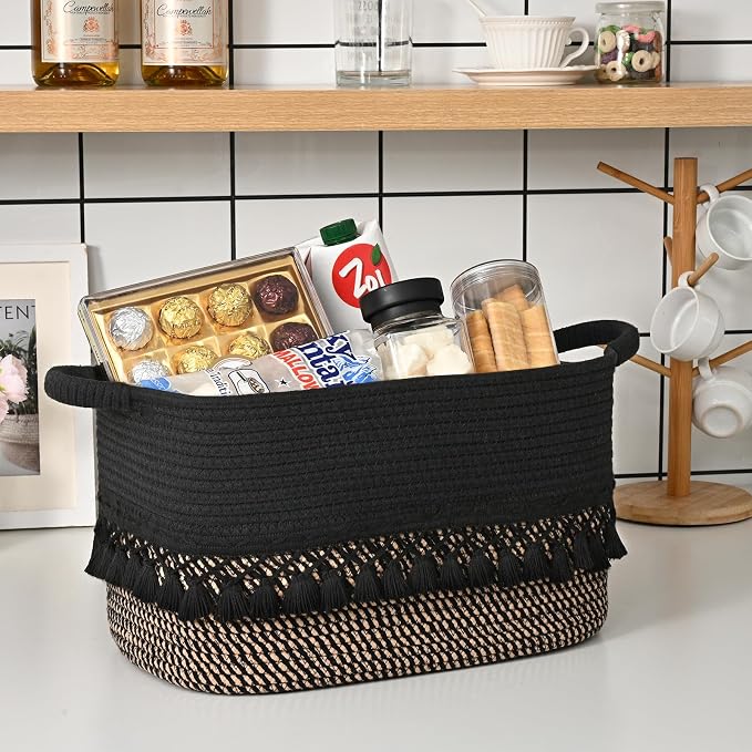 6 Pack Storage Basket for Shelves, Boho Cotton Rope Storage Bins - Image 6
