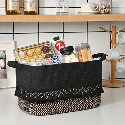 3 Pack Storage Basket for Shelves, Boho Cotton Rope Storage Bins - Image 6
