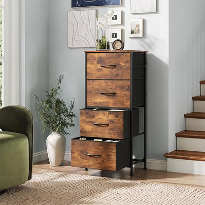 WLIVE Small Dresser Nightstand for Bedroom, 4 Drawers, Rustic Brown | 4 - Image 5