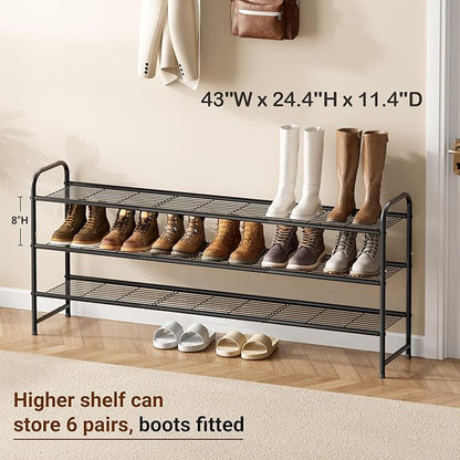 KEETDY 3-Tier Long Shoe Rack for Closet Metal Shoe Organizer for Entryway - Image 3