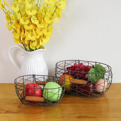 CVHOMEDECO. Oval Wire Egg Baskets Rustic Fruit Baskets - Image 4