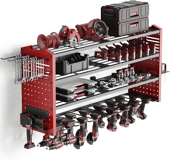Tomorotec 4-Layer Wall-Mounted Power Tool Storage Rack, Heavy-Duty Steel Drill by Tomorotec