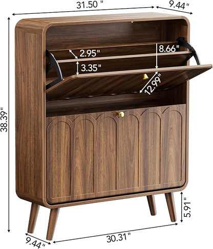 Decofy Shoe Cabinet with 2 Flip Drawers, Expanded Panel - Image 2
