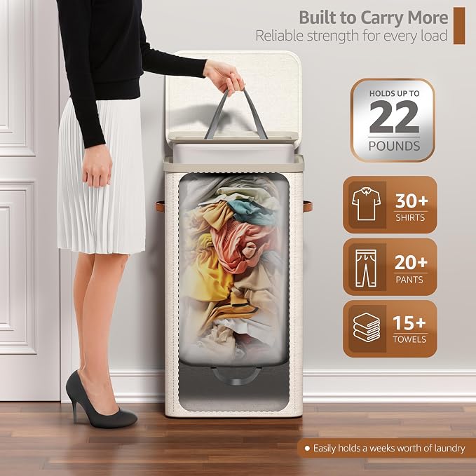 Sorbus Laundry Hamper with Lid – Collapsible Fabric Laundry Basket with Handles - Image 4