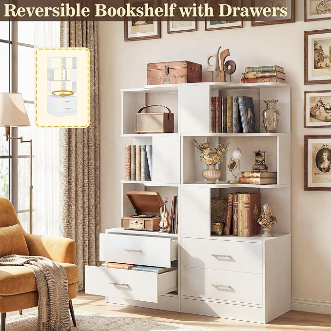 Armocity Corner Bookshelf with Drawers, Small Corner Shelf with Drawers | L - Image 2