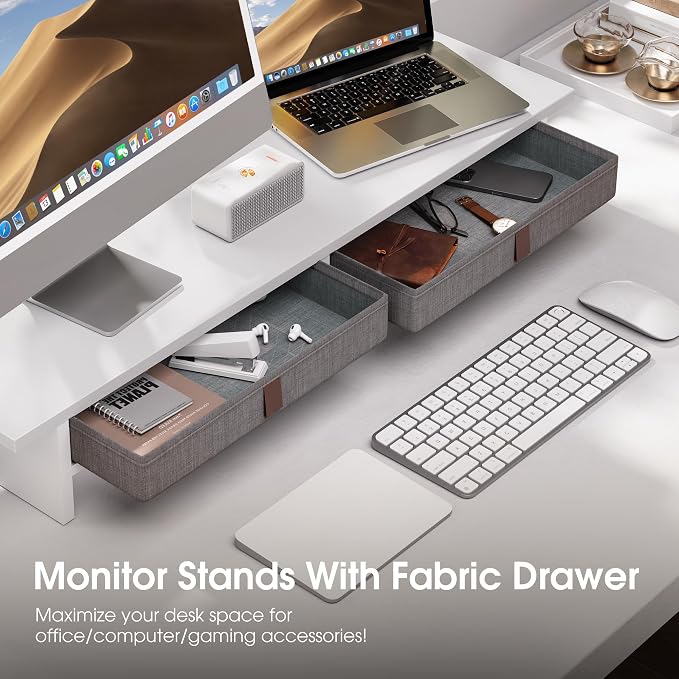 Fenge Monitor Stand with Drawer, 2 Tiers Dual Monitor Riser - Image 4