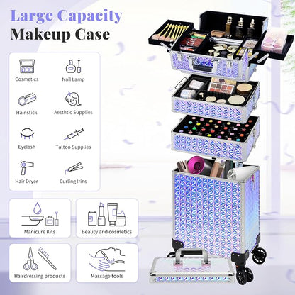 AROUS 5 in 1 Rolling Makeup Train Case Cosmetology Case on Wheels Large - Image 4