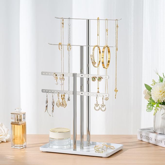 pickpiff Silver Jewelry Stand Holder Organizer: 14.5" Sturdy Hanger - Image 7