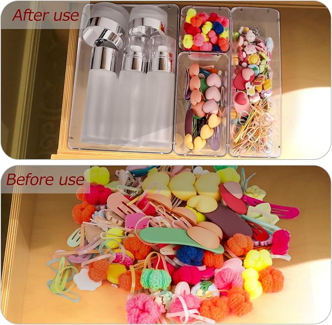 4 PCS Clear Plastic Drawer Organizer, Desk Drawer Divider Organizers and - Image 6