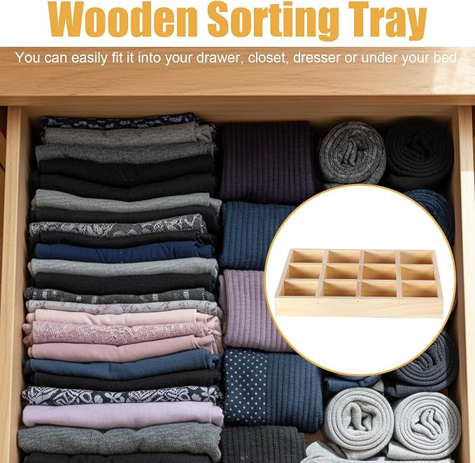 2 Pack Wooden Sorting Tray Grid Display Wood Divided Organizer Rectangular - Image 5