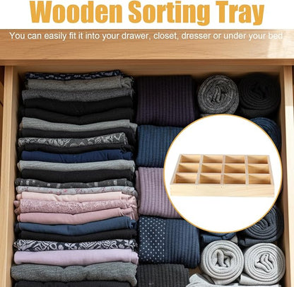 2 Pack Wooden Sorting Tray Grid Display Wood Divided Organizer Rectangular - Image 5