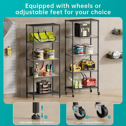 SINGAYE 5 Shelves Storage Shelf Wire Closet Bathroom Organizers Metal Pantry - Image 4